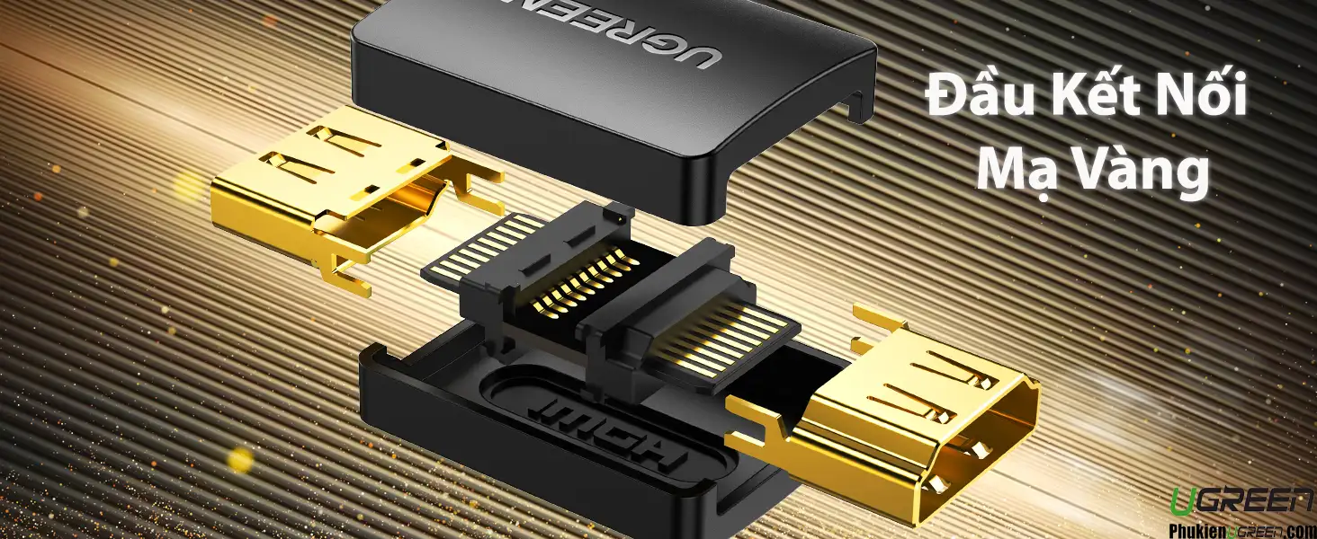 Đầu nối HDMI Ugreen 20107 Female to Female với đầu kết nối mạ vàng chống oxy hóa