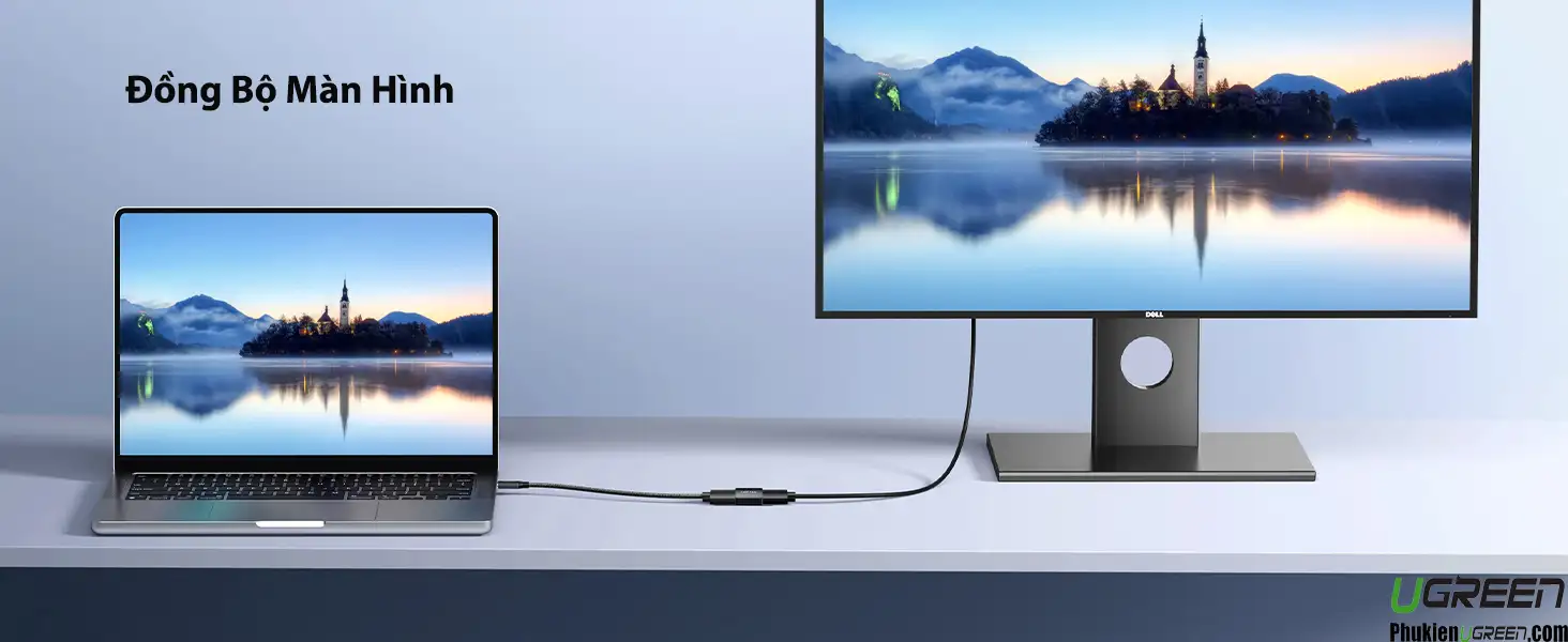 Đầu nối HDMI Female to Female Ugreen 20107 hỗ trợ đồng bộ màn hình laptop sang monitor