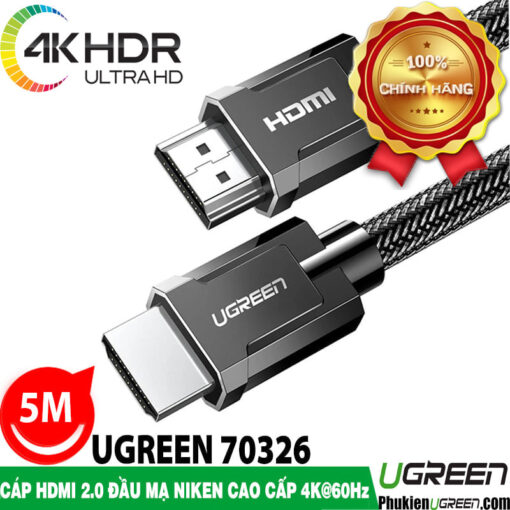 Cap HDMI 2.0 boc nylong dai 5m chuan 4K@60Hz Ugreen 70326 Phukienugreen.com