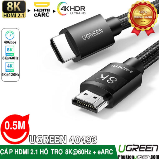 Cap HDMI 2.1 Boc Du Dai 0.5M ho tro 8K60Hz HDR eARC Ugreen 40493 Phukienugreen.com