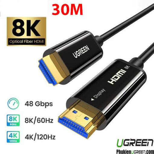 Cap HDMI 2.1 Dai 30M Soi Quang Ho Tro 8K HDR EARC Ugreen 80409 1 Phukienugreen.com