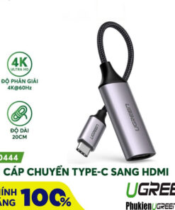 Cáp chuyển USB Type-C sang HDMI 4K@60Hz Ugreen 70444 chính hãng, hỗ trợ Thunderbolt 3, vỏ nhôm, dài 20cm