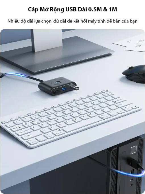 Hub USB 3.0 Ugreen CR113 với chiều dài cáp 0.5m và 1m phù hợp cho máy tính để bàn
