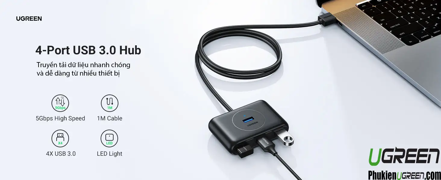 Bộ Chia 4 Cổng USB 3.0 Cao Cấp Ugreen 20290 (Dây dài 50cm, Black) 32 Hub chia USB 3.0 Ugreen CR113 4 cổng, tốc độ truyền dữ liệu 5Gbps