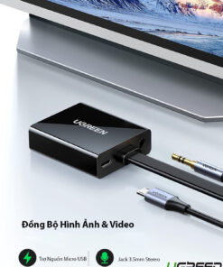 Cáp chuyển HDMI sang VGA Ugreen hỗ trợ Micro USB, jack 3.5mm, đồng bộ hình ảnh và âm thanh chuẩn HD