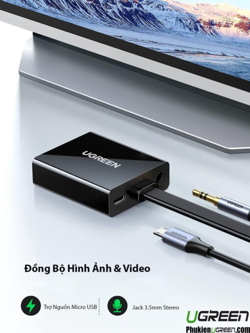 Cáp chuyển HDMI sang VGA Ugreen hỗ trợ Micro USB, jack 3.5mm, đồng bộ hình ảnh và âm thanh chuẩn HD