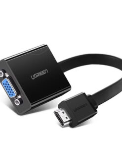 Cáp chuyển đổi HDMI sang VGA Ugreen MM103 thiết kế dây dẹt, đầu cáp HDMI mạ vàng, màu đen bóng