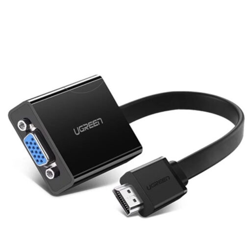 Cáp chuyển đổi HDMI sang VGA Ugreen MM103 thiết kế dây dẹt, đầu cáp HDMI mạ vàng, màu đen bóng