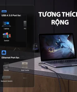 Cáp USB 3.0 to LAN RJ45 Ugreen 50922 CM209 vỏ hợp kim nhôm tương thích laptop PC Nintendo Switch Router