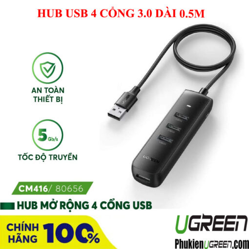 Hub 4 Cong USB 3.0 Cao Cap Dai 50Cm Ugreen 80656 Phukienugreen