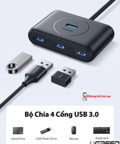 Bộ chia USB 3.0 Ugreen CR113 hỗ trợ 4 cổng kết nối không sạc