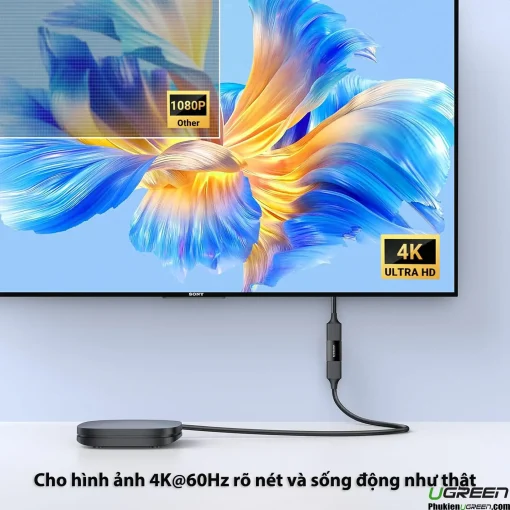 Đầu nối HDMI Ugreen 20107 Female to Female hỗ trợ 4K@60Hz Ultra HD sắc nét so với 1080p