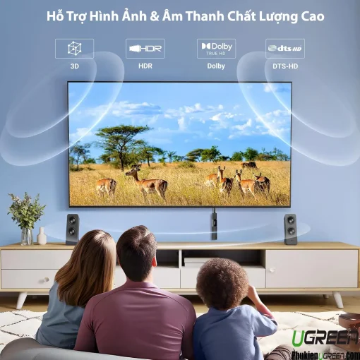 Đầu nối HDMI Ugreen 20107 Female to Female hỗ trợ 3D, HDR, Dolby, DTS-HD cho hình ảnh và âm thanh chất lượng cao