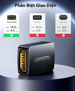 Đầu nối HDMI Ugreen 20107 Female to Female chỉ hỗ trợ Standard HDMI, không dùng cho Mini HDMI hoặc Micro HDMI