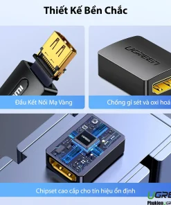 Đầu nối HDMI Ugreen 20107 Female to Female – thiết kế bền chắc, đầu mạ vàng, chống gỉ sét và chipset cao cấp