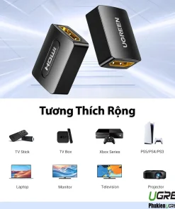 Đầu nối HDMI Female to Female Ugreen 20107 tương thích với TV, PS5, Xbox, Laptop, Projector