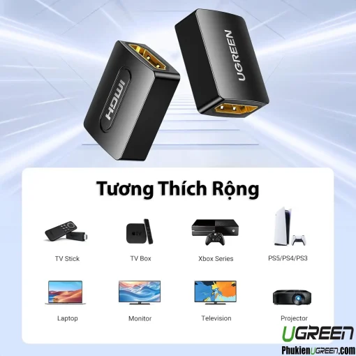 Đầu nối HDMI Female to Female Ugreen 20107 tương thích với TV, PS5, Xbox, Laptop, Projector