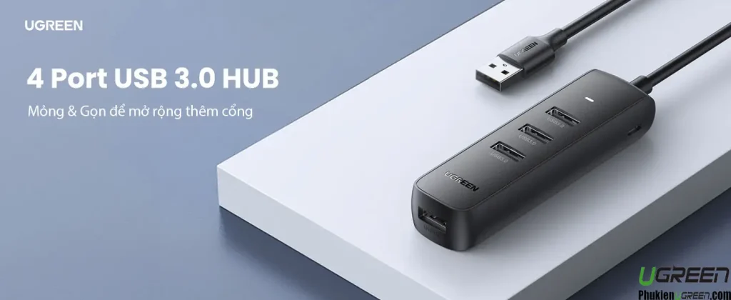 Hub 4 Cổng USB 3.0 Cao Cấp Ugreen 10915 ( Hỗ trợ nguồn Micro USB ) 18 Hub chia USB 3.0 Ugreen CM416 thiết kế mỏng gọn, mở rộng 4 cổng USB tốc độ cao cho laptop, PC