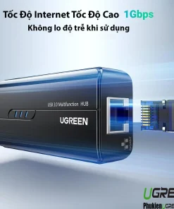 Hub USB 3.0 Ugreen 20265 hỗ trợ mạng LAN Gigabit 1Gbps tốc độ cao