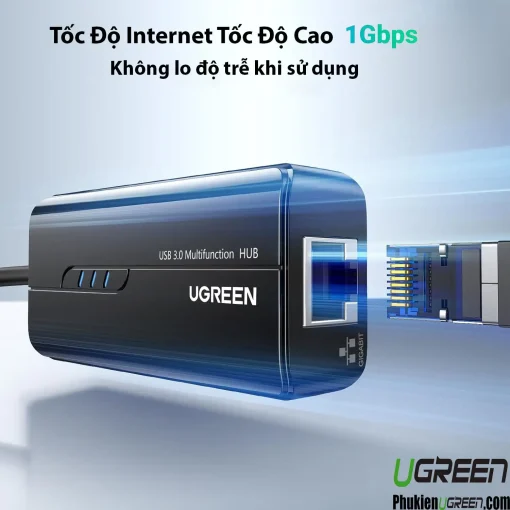 Hub USB 3.0 Ugreen 20265 hỗ trợ mạng LAN Gigabit 1Gbps tốc độ cao