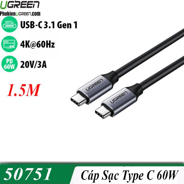 cap-du-lieu-sac-nhanh-60w-type-c-dai-1-5m-ugreen-50751