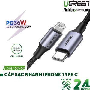 Cáp sạc USB Type C to Lightning 1M Chuẩn MFI Ugreen 60760