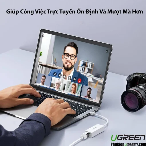 Cáp USB to LAN Ugreen 20253 hỗ trợ kết nối mạng ổn định cho họp trực tuyến và làm việc online