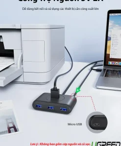Hub USB 3.0 Ugreen CR113 hỗ trợ nguồn ngoài 5V 2A qua cổng Micro USB