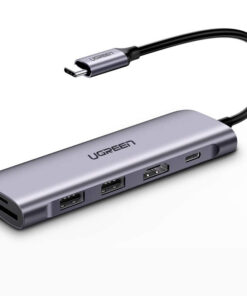 HUB USB-C 6 in 1 Ugreen 70411 hỗ trợ HDMI 4K, 2 cổng USB 3.0, khe SD/TF, sạc PD 100W chính hãng