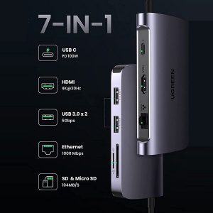 bo-chuyen-usb-c-to-hdmi-4k-usb-3-0-lan-1gbps-tf-sd-pd-100w-ugreen-50852
