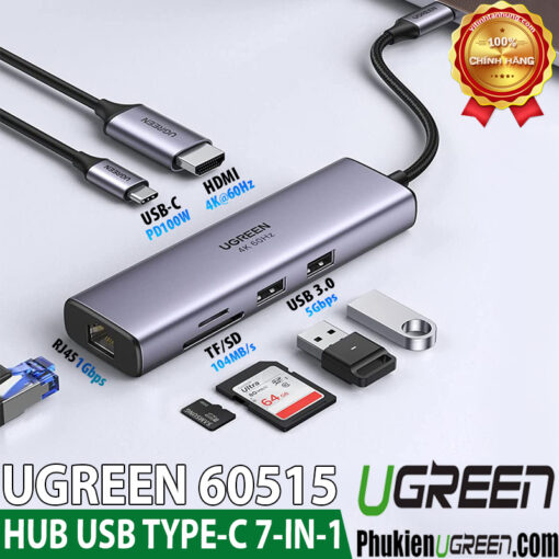 bo-chuyen-usb-type-c-7-trong-1-ugreen-60515-ho-tro-hdmi-4k60hz-usb-lan-gigabit-sd-tf-pd100w