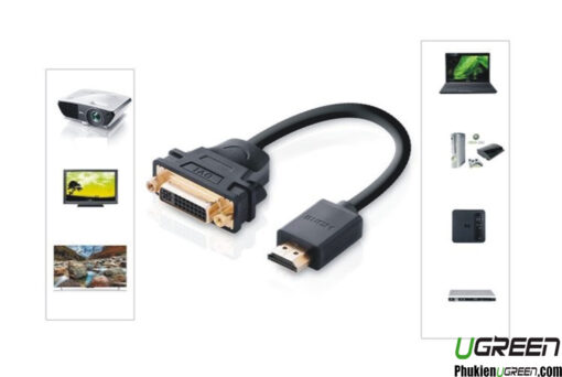 Cáp chuyển HDMI sang DVI 24+5 Ugreen 20136 dài 15cm, đầu mạ vàng, kết nối laptop, máy chiếu, TV, Xbox, đầu phát với màn hình DVI-I