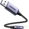 Cáp USB to jack 3.5mm Ugreen 30757 toàn thân — đầu USB-A và đầu ra audio 3.5mm vỏ nhôm dây bọc dù