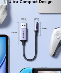Cáp Chuyển USB 2.0 to 3.5mm (Mic + Loa) Ugreen 30757 ( Chip DAC ) 18 Kích thước siêu nhỏ gọn cáp USB to 3.5mm Ugreen 30757 — 52x18mm, tương thích laptop PS5 Switch