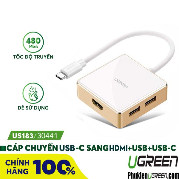 cap-chuyen-usb-type-c-to-hdmi-tich-hop-hub-usb-3-0-ugreen-30441