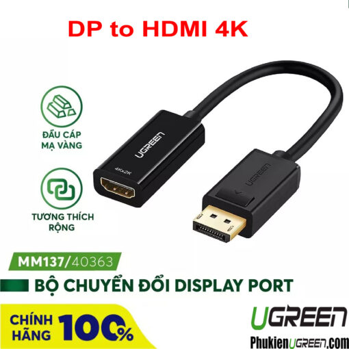 Cap Displayport to HDMI Cao Cap Ho Tro 4K Ugreen 40363 1
