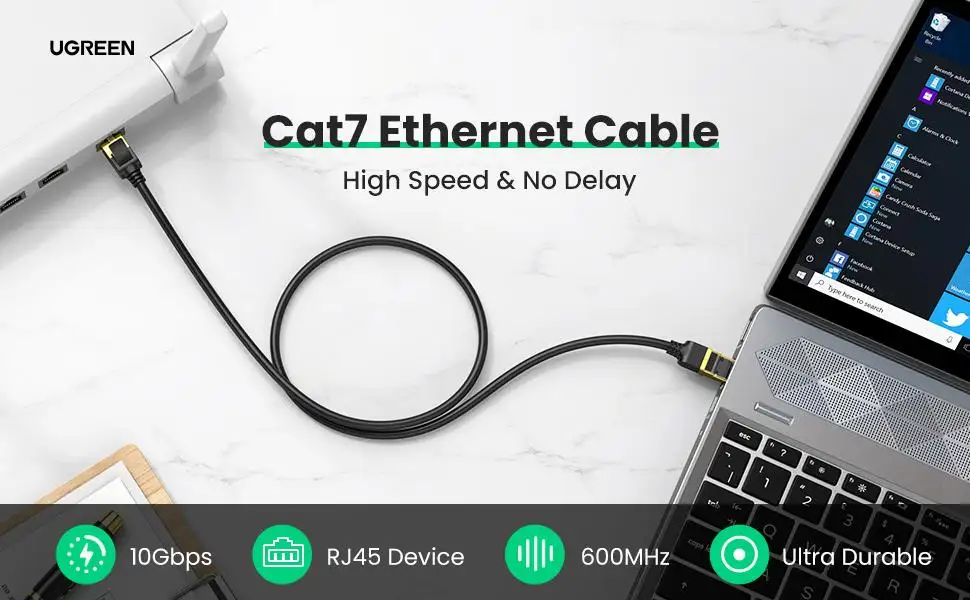 Cáp mạng Cat7 Ugreen NW107 chống nhiễu STP, tốc độ 10Gbps, băng thông 600MHz – Kết nối laptop và router. Hỗ trợ SKU 11229 0.5M đến 11286 30M.