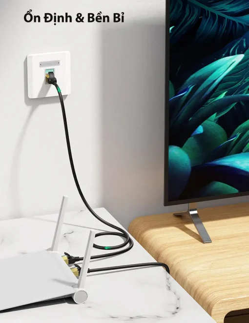 Cáp mạng Cat7 Ugreen NW107 RJ45 STP kết nối ổn định và bền bỉ giữa router và TV, tốc độ 10Gbps, băng thông 600MHz. Hỗ trợ SKU từ 11229 0.5M đến 11286 30M.