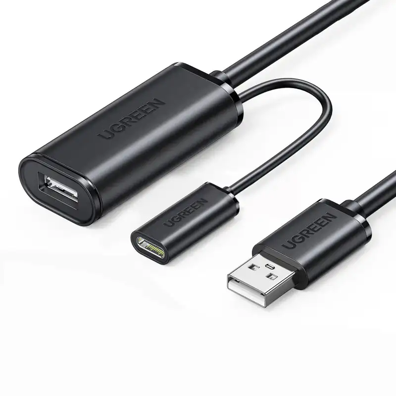 Cáp Nối Dài USB 2.0 10M Ugreen 10321 Có Chip Khuếch Đại Cao Cấp 16 Cáp USB 2.0 Nối Dài Ugreen US121 Có Chip Khuếch Đại, Đầu USB-A Male to Female, Tốc Độ 480Mbps