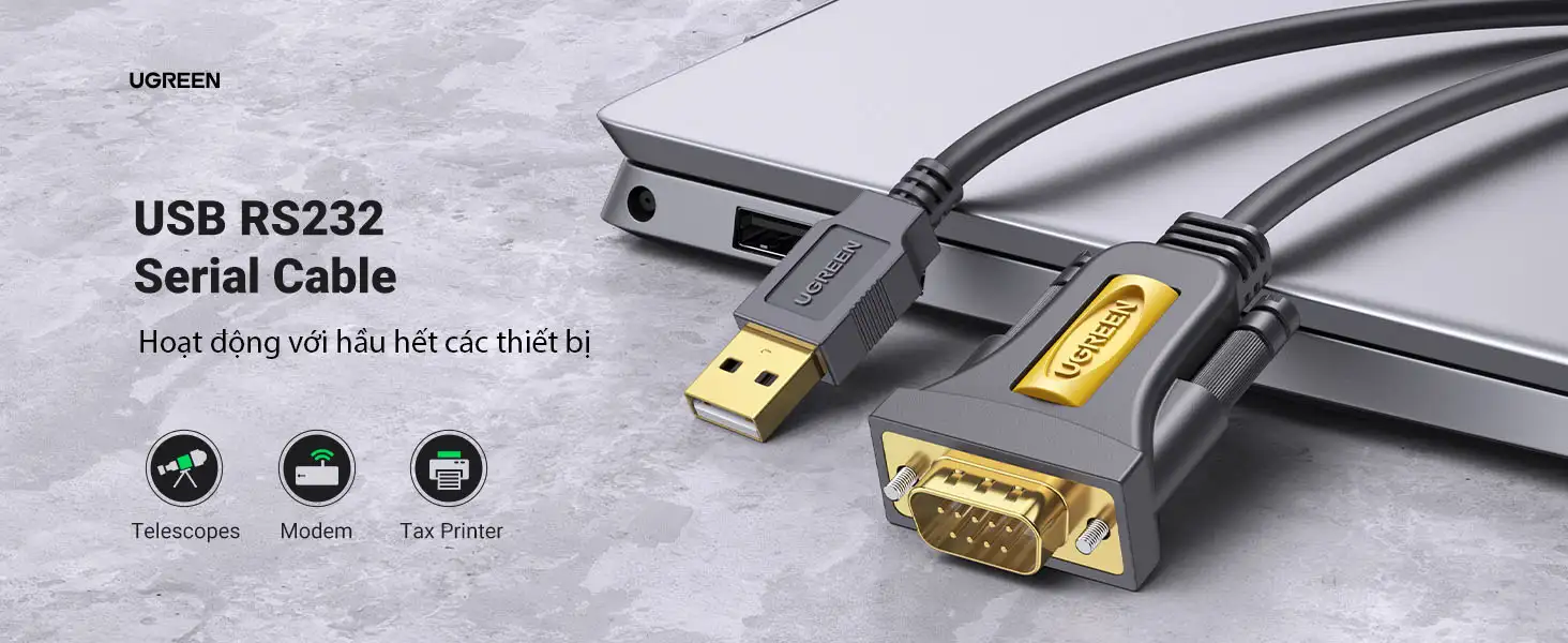 Banner cáp chuyển đổi USB sang RS232 Serial Cable Ugreen CR104 kết nối đa thiết bị