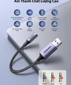 Cáp Chuyển USB 2.0 to 3.5mm (Mic + Loa) Ugreen 30757 ( Chip DAC ) 17 Tổng hợp 8 tính năng cáp USB to 3.5mm Ugreen 30757 — chỉ tương thích jack TRRS 4-pole