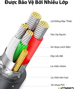 Cấu tạo cáp USB sang RS232 Ugreen CR104 nhiều lớp bảo vệ, lõi đồng mạ thiếc, lá chắn nhôm