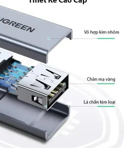 Cấu tạo đầu nối USB 3.0 Ugreen 20119 vỏ hợp kim nhôm, chân mạ vàng, lá chắn kim loại cao cấp