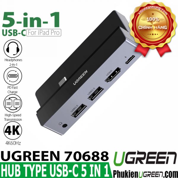 dock-usb-c-5-in-1-ugreen-70688-usb-c-to-hdmi-4k60hz-usb-3-0-audio-3-5mm-pd-power-delivery-100w