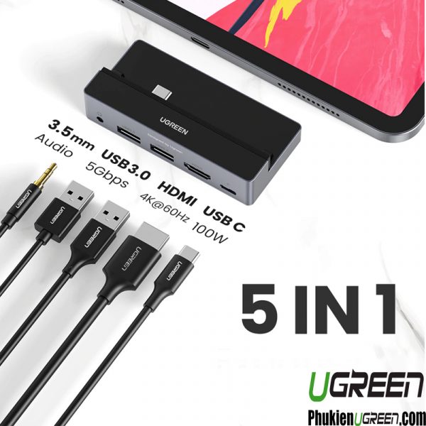 dock-usb-c-5-in-1-ugreen-70688-usb-c-to-hdmi-4k60hz-usb-3-0-audio-3-5mm-pd-power-delivery-100w