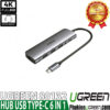 Hub USB Type C Ugreen 80132 6-in-1 hỗ trợ HDMI 4K, USB 3.0, Audio 3.5mm, sạc nhanh PD 100W cho MacBook, laptop, điện thoại USB-C