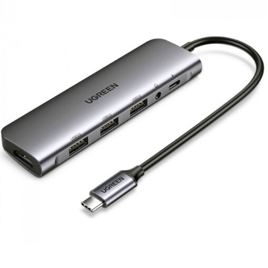 Hub USB Type C to HDMI/Audio 3.5mm/USB 3.0/Sạc PD Ugreen 80132 14 Hub USB Type C Ugreen 80132 6-in-1 cổng HDMI, USB 3.0, Audio 3.5mm, PD 100W cho MacBook, laptop, điện thoại USB-C