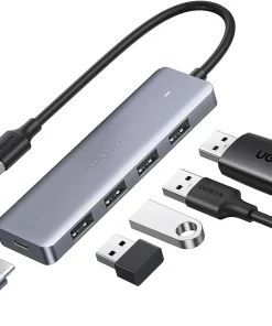 Bộ chia 4 cổng USB 3.0 Ugreen 50985 hỗ trợ nguồn USB-C, hub USB tốc độ cao dùng cho laptop, PC, ổ cứng, phụ kiện công nghệ