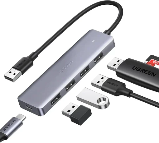 Bộ chia 4 cổng USB 3.0 Ugreen 50985 hỗ trợ nguồn USB-C, hub USB tốc độ cao dùng cho laptop, PC, ổ cứng, phụ kiện công nghệ