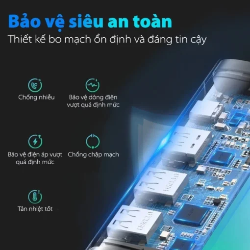 Bộ chuyển USB Type C 6 trong 1 Ugreen 60384 thiết kế bo mạch bảo vệ an toàn: chống nhiễu, bảo vệ quá dòng, quá áp, chống chập, tản nhiệt tốt